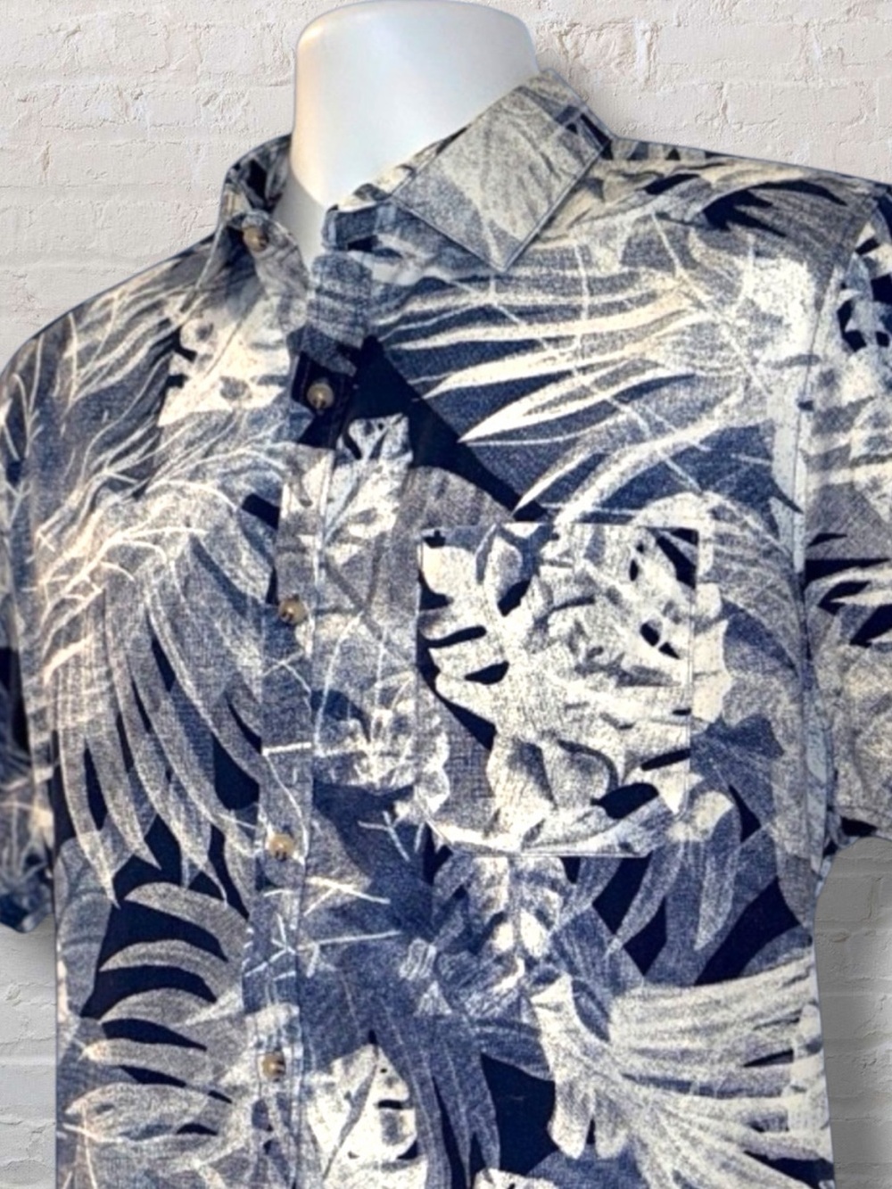 Bruno Milano Navy White Tropical Hawaiian Shirt Men’s Large Button Front